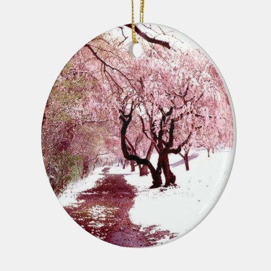 Cherry Blossom in Sneeuwversier Keramisch Ornament (Links)