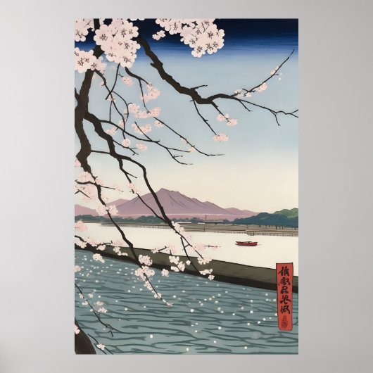 Cherry blossom in the Sumida River Poster (Voorkant)