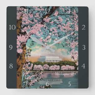 Cherry Blossom in Washington DC Custom Vierkante Klok
