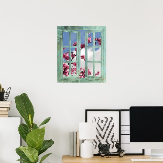 Cherry Blossom in Window Poster (Thuiskantoor)