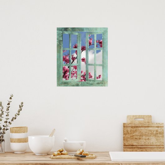 Cherry Blossom in Window Poster (Keuken)