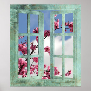 Cherry Blossom in Window Poster