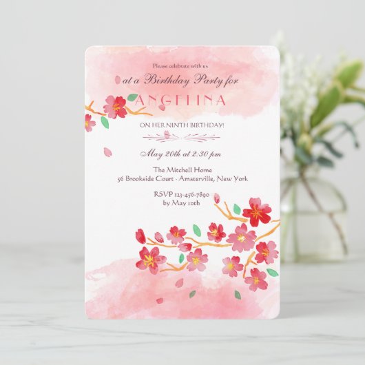 Cherry Blossom Invitation Kaart (Staand voorkant)