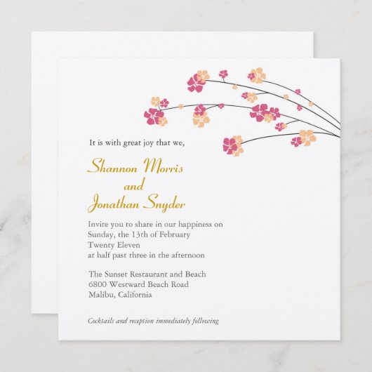 Cherry Blossom Invitation Kaart (Voorkant / Achterkant)