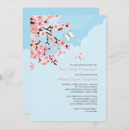 Cherry Blossom Invitation Kaart (Voorkant / Achterkant)