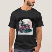 Cherry Blossom Japanese Castle with Moon and Water T-shirt (Voorkant)