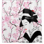 cherry blossom japanese geisha roze zwart wit 3 douchegordijn (Voorkant)