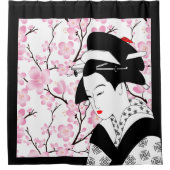 cherry blossom japanese geisha roze zwart wit douchegordijn (Voorkant)