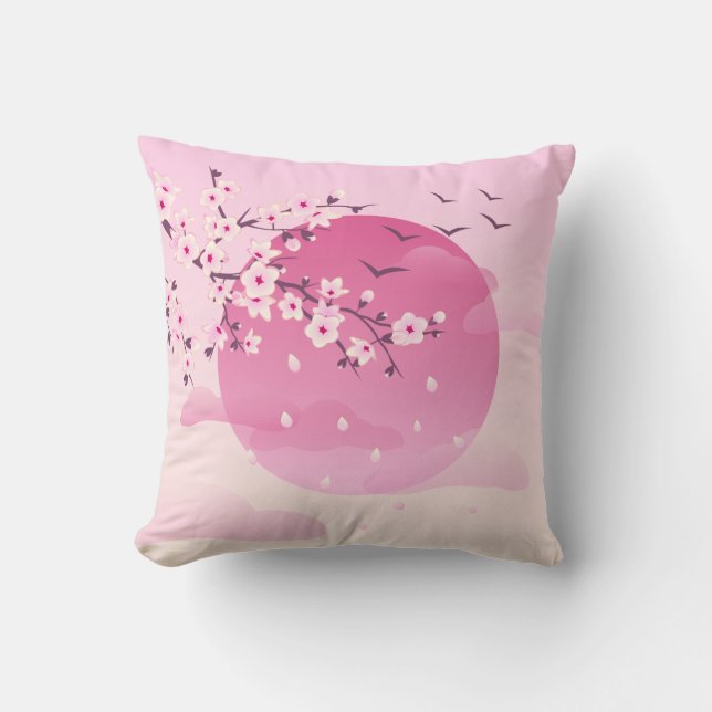 Cherry Blossom Japans landschap Roze Kussen (Voorkant)