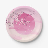 Cherry Blossom Japans landschap Roze Papieren Bordje (Voorkant)