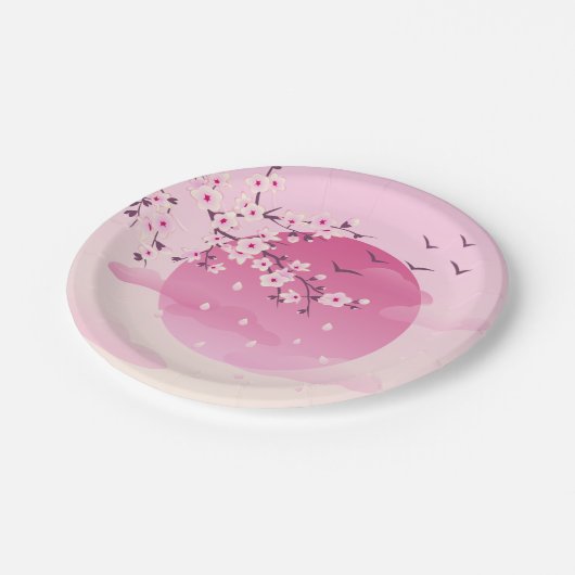 Cherry Blossom Japans landschap Roze Papieren Bordje (Gekanteld)
