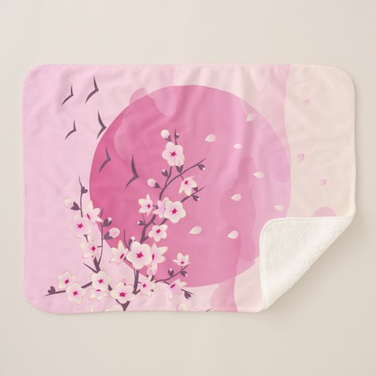 Cherry Blossom Japans landschap Roze Sherpa Deken (Voorkant (horizontaal))