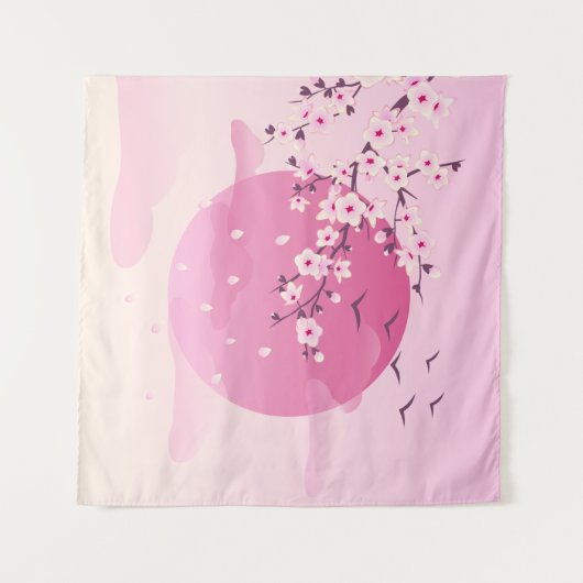 Cherry Blossom Japans landschap Roze Wandkleed (Voorkant (horizontaal))