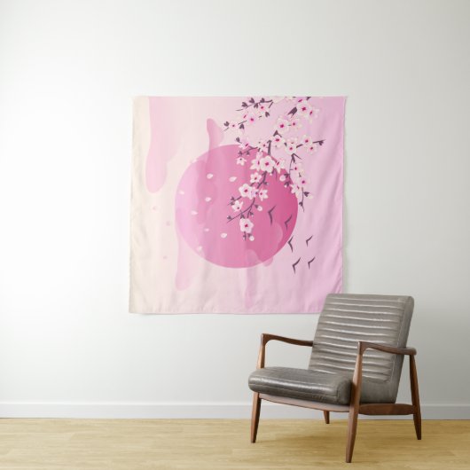 Cherry Blossom Japans landschap Roze Wandkleed (In Situ (horizontaal))