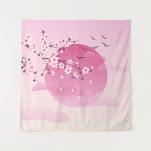 Cherry Blossom Japans landschap Roze Wandkleed