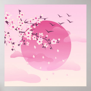 Cherry Blossom Japans landschapsroze Poster