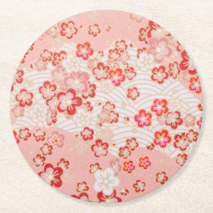 Cherry Blossom Japans Pattern Ronde Kartonnen Onderzetter