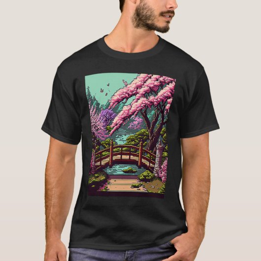 Cherry Blossom Japanse brug retro 16bit video g T-shirt (Voorkant)