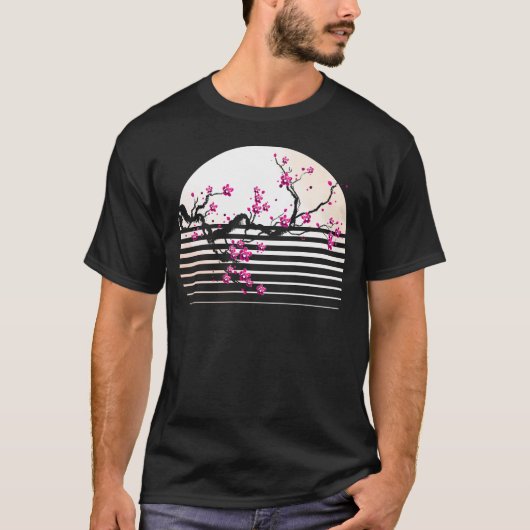 Cherry Blossom Japanse Retro Sunset Sakura Tree T-shirt (Voorkant)
