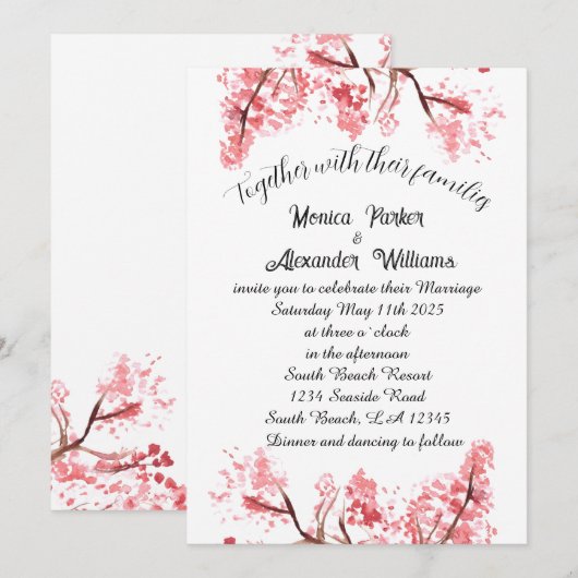 Cherry Blossom Japanse Sakura Pink Wedding Kaart (Voorkant / Achterkant)