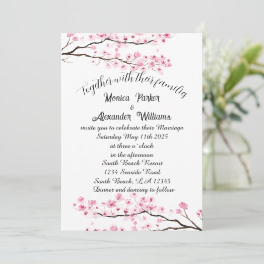 Cherry Blossom Japanse Sakura Pink Wedding Kaart (Staand voorkant)