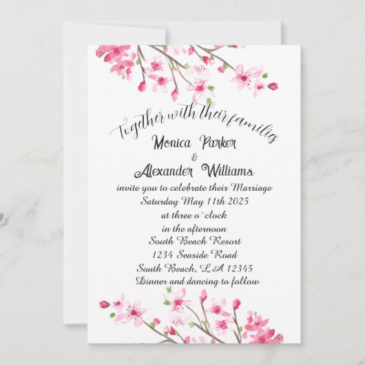 Cherry Blossom Japanse Sakura Pink Wedding Kaart (Voorkant)