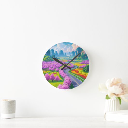 Cherry Blossom Journey – Spring Road Wall Clock Ronde Klok (Huis)