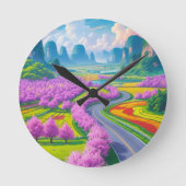 Cherry Blossom Journey – Spring Road Wall Clock Ronde Klok (Voorkant)