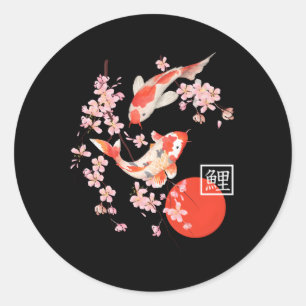 Cherry Blossom Koi Carp Fish Japans Sakura Ronde Sticker