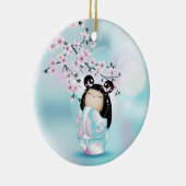 Cherry Blossom Kokeshi Doll Pink Turquoise Keramisch Ornament (Rechts)