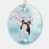 Cherry Blossom Kokeshi Doll Pink Turquoise Keramisch Ornament (Links)