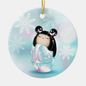 Cherry Blossom Kokeshi Doll Winter Snowflakes Keramisch Ornament (Voorkant)