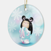 Cherry Blossom Kokeshi Doll Winter Snowflakes Keramisch Ornament (Links)