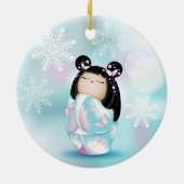 Cherry Blossom Kokeshi Doll Winter Snowflakes Keramisch Ornament (Achterkant)