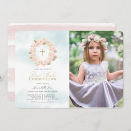 Cherry Blossom Krans Foto Eerste Heilige Communie Kaart