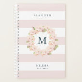Cherry Blossom Krans Monogram Roze Streep Planner (Voorkant)
