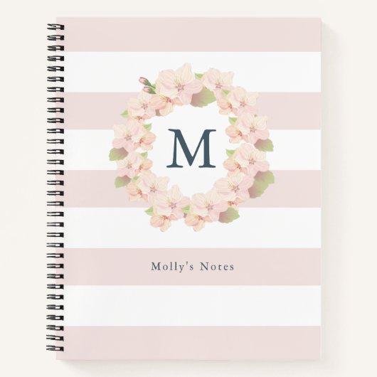 Cherry Blossom Krans Roze Monogram Notitieboek (Voorkant)