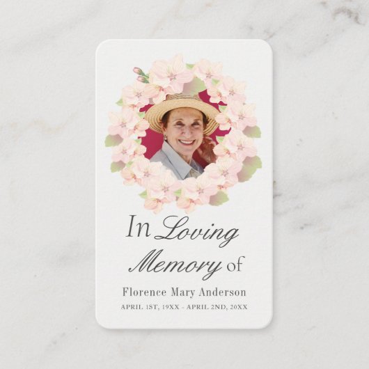 Cherry Blossom Krans Sympathy Memorial Fotokaart Visitekaartje (Voorkant)