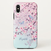 Cherry Blossom Landscape Pink Turquoise Monogram Case-Mate iPhone Case (Achterkant)