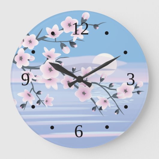 Cherry Blossom Landscape Zee Pink Blue Grote Klok (Voorkant)