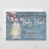 Cherry Blossom Lantern Dusty Blue Baby shower Kaart (Voorkant)