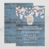 Cherry Blossom Lantern Dusty Blue Barn Wedding Kaart (Voorkant / Achterkant)