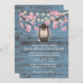 Cherry Blossom Lantern Dusty Blue Rustic Wedding Kaart (Voorkant / Achterkant)