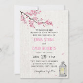 Cherry Blossom  Lantern Linen Wedding Kaart (Voorkant)