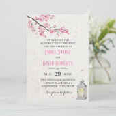 Cherry Blossom  Lantern Linen Wedding Kaart (Staand voorkant)