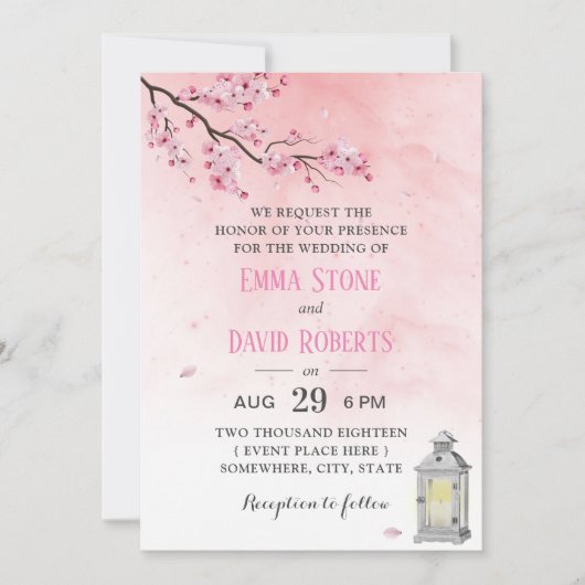 Cherry Blossom  Lantern Pink Floral Wedding Kaart (Voorkant)