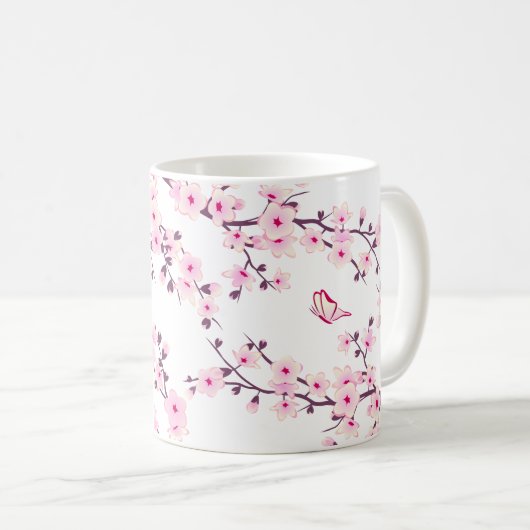 Cherry Blossom left-Hander Monogram Coffee Mok (Voorkant rechts)
