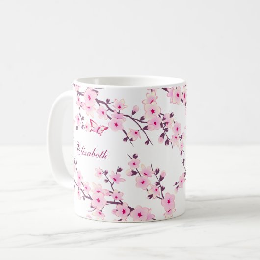 Cherry Blossom left-Hander Monogram Coffee Mok (Voorkant links)