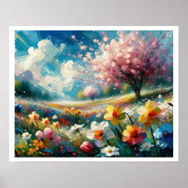 Cherry Blossom Lente Bloemen Abstracte Kunst Poster