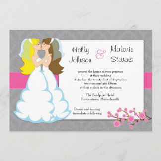 Cherry Blossom Lesbian Wedding Invitation Kaart